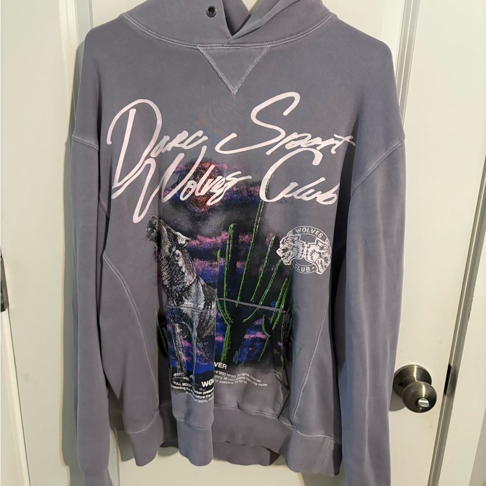 Graphic Hoodie with Wolf Design in Purple